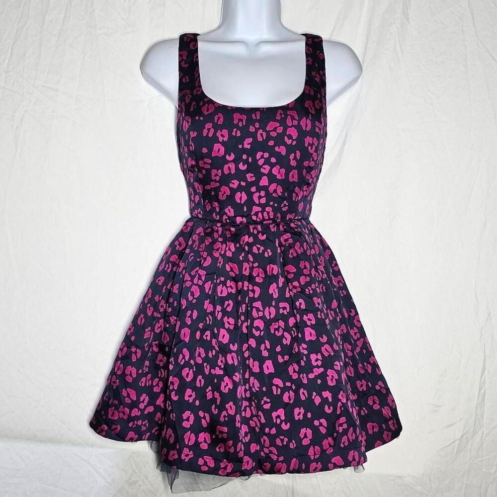 y2k 2000s cheetah print pink navy blue forever 21 bubble dress